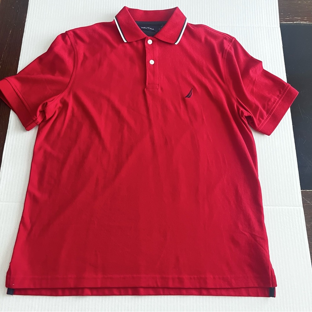 Nautica Polo Shirt Red Performance Golf Classic Short Sleeve Man’s Sz S